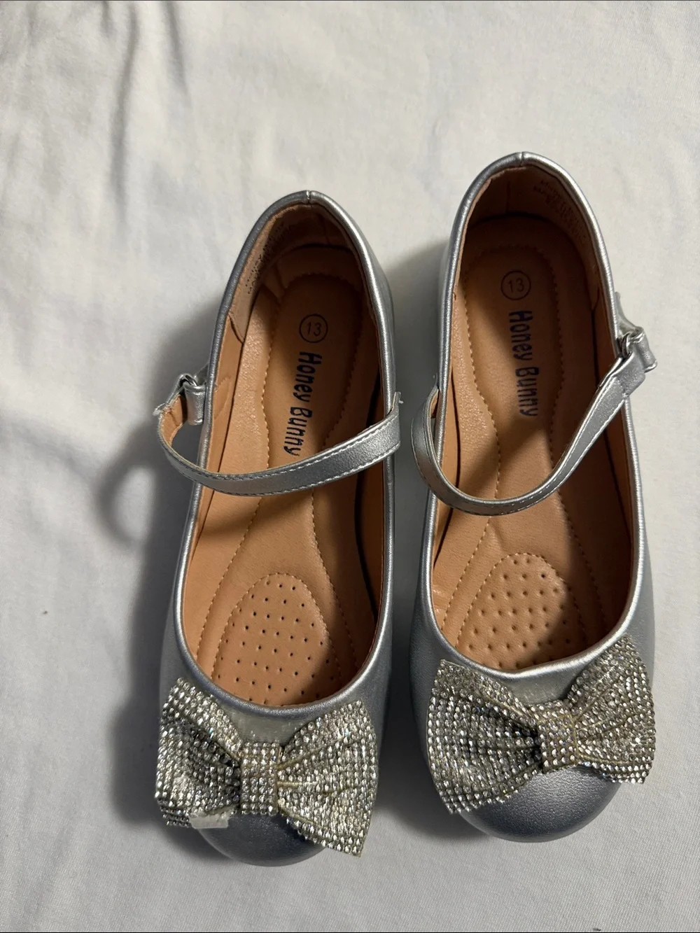 Girls' Silver Bow Mary Jane Shoes